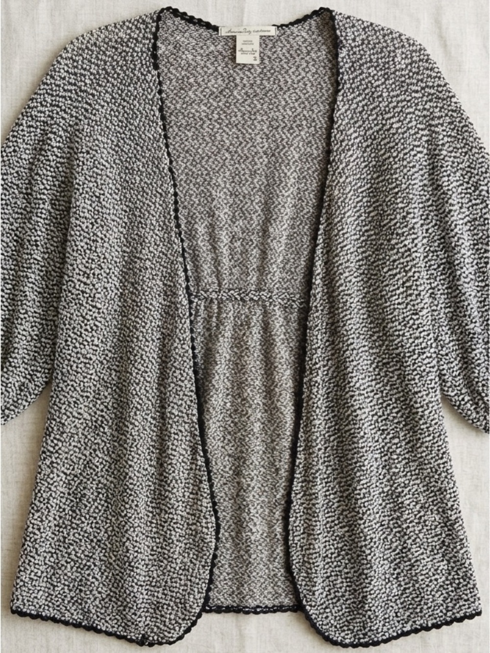 American Rag Black and White Open-Front Textured Women's Cardigan
